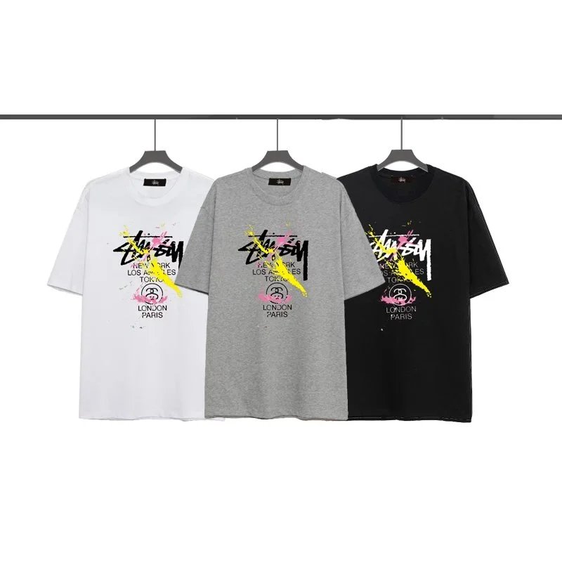 Stussy World Tour Gradient Letter Print Oversized Crewneck Short-Sleeve T-Shirt – Unisex Streetwear  